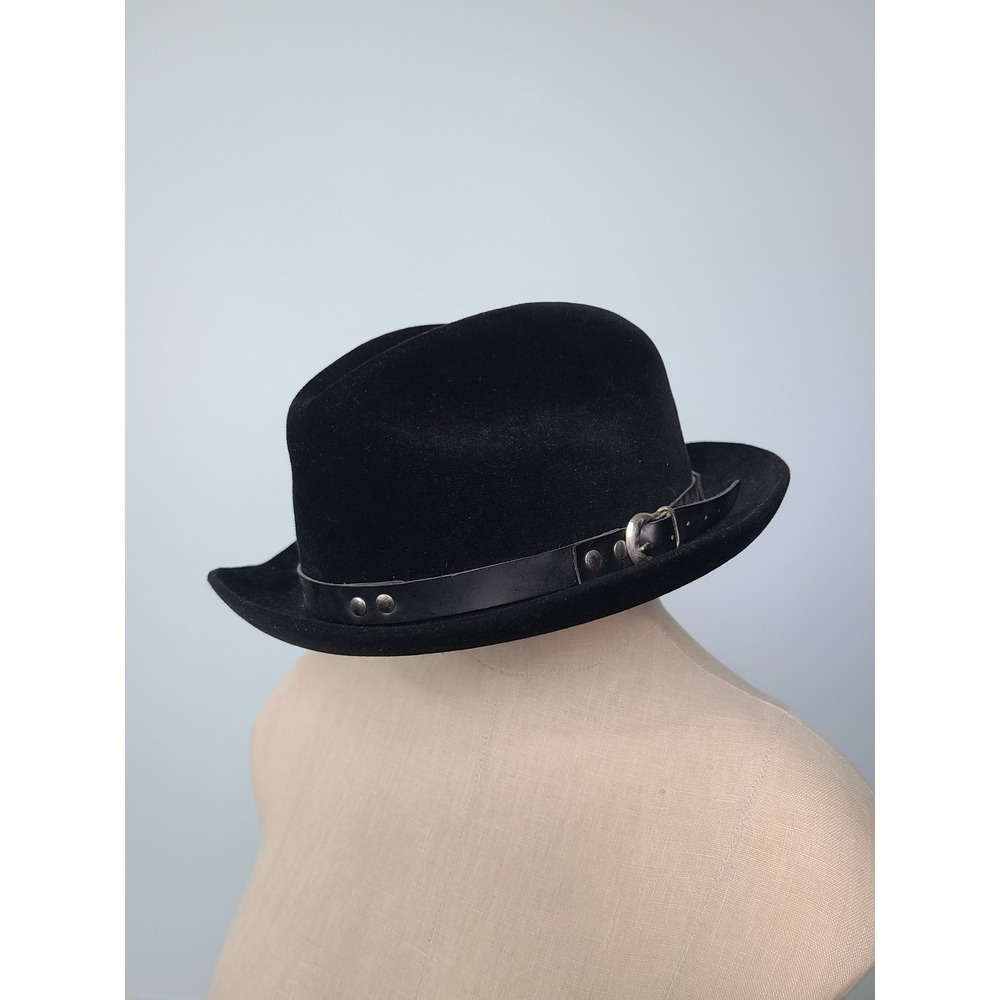 Resistol 7 ⅛ Cowboy Hat Fedora Self Conforming Goshen Black Wool Felt Buckle